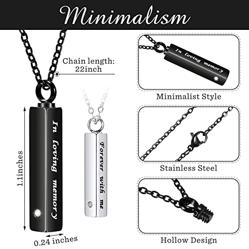 Kenning 4 Pieces Cremation Jewelry for Ashes Memorial Urn Pendant Necklace Crystal Stainless Steel with CZ Necklace Keepsake Ashes Pendant for Women Pet Cremation Jewelry, Black and Silver3