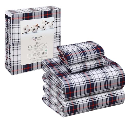 RUVANTI 100% Cotton King Size Sheets Set, 4 Pieces, Soft & Breathable Percale Weave Bedding, Deep Pocket 16", Hotel Standard, Crisp Cool Feel, Durable, Perfect Floral Bed Sheet, Prussian