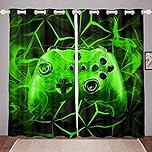 Loussiesd Gaming Curtains Drapes Kids Gamer Video Games Curtain Set for Boys Modern Game Controller Fabric Curtain Green Gamer Console Curtains W46*L54