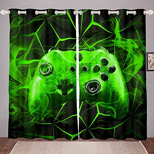 Gaming Curtains Drapes Kids Gamer Video Games Curtain Set for Boys Modern Game Controller Fabric Curtain Green Gamer Console Curtains W46*L54