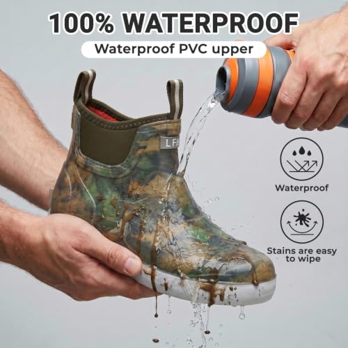 Image of Men's Deck Boots, Deck Shoes Waterproof Rain Boots, Saltwater Fishing Ankle Boots, Non-Slip Rubber Garden Muck Boots for Gardening Boating Camping Sailing Fishing