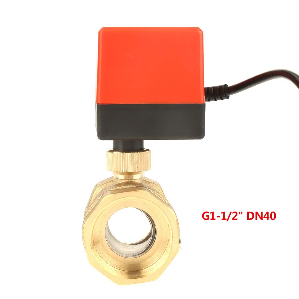 Nikou Zmotoryzowany zawór kulowy, zawór kulowy 12 V DC 12 V G1-1/2" DN40 mosiężna kula, 2-drożny napędzany siłownik, zawór kulowy, sterowanie przewodem, elektryczny zawór kulowy do klimatyzatora