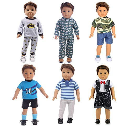 DENA Toys 18 Inch Boy Doll Clothes Set for American Girl Logan Doll, 6 Pack