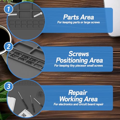 Antistatik Lötmatte, Lötunterlage Extra Groß 60x35cm Silikon Matte Hitzebeständig Reparatur Lötmatte mit Multifunktion für Lötarbeiten Handy Computer und Elektronikreparaturen Grau