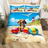 SJSXWQN Bettwäsche 220x240 Hundestrand Bettwäsche-Set mit Reißverschluss Schließung für Erwachsene Kinder Weicher Atmungsaktive Mikrofaser Bettbezug + 2 Kopfkissenbezug 80x80 cm