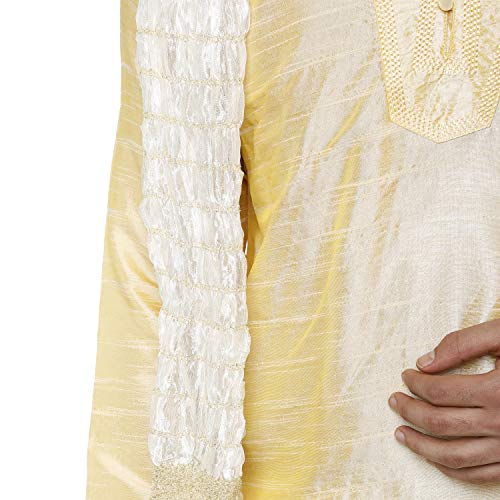 Image of SKAVIJ Men's Art Silk Embroidered Kurta Pyjama Scarf Set 3-Piece Woven Design Festive Party Dress