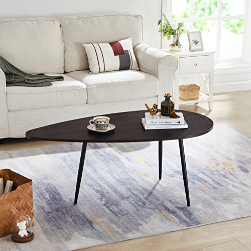 SAYGOER Oval Coffee Table Espresso Wood Mid Century Modern Coffee Tables Unique Retro Farmhouse Accent Center Sofa Rustic Table for Living Room Home Office Easy Assembly, Dark Brown