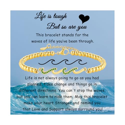 Image of Gift for Daughter Sister Bestie Friends Mom The Waves of Life We've Through Together Wave Bracelet Women Birthday Retirement Insprational Gifts for Her