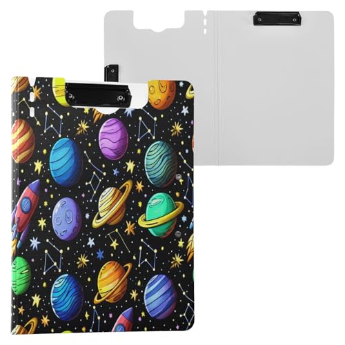 JUMBEAR Cosmic Planets Portapapeles A4 con clips dobles, tablero plegable con tapa, organizador personal ligero adecuado para hospitales, oficinas, escuelas, negocios, suministros de aula