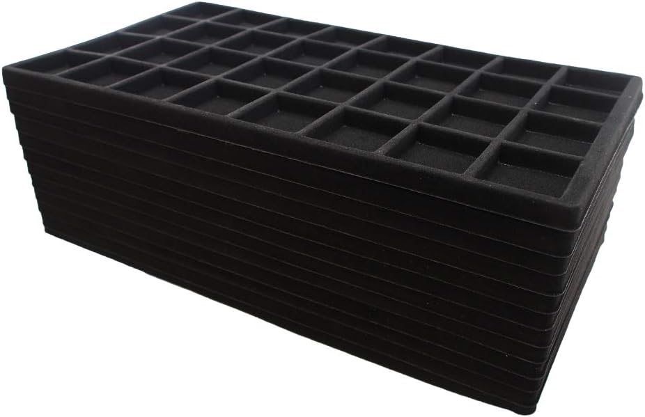 N'icePackaging - 32 Slot (1 5/8" x 1 3/4") Flocked Storage Tray Inserts - for Merchandise Jewelry & Organization - 14 1/8" x 7 5/8" x 1/2"