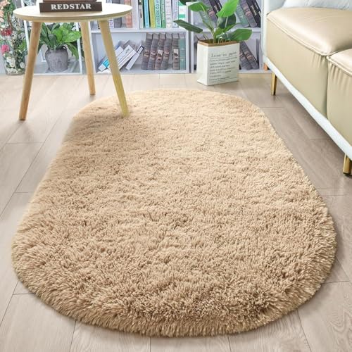 Image of 3x5 feet Soft Area Rug for Living Room and Bedroom, Modern Indoor Floor Carpet with Non-Slip Backing, Comfortable Decorative Home Decor Rug, Easy Clean & Durable- (Beige, Oval)