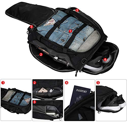 Hynes Eagle Travel Backpack 4 Way Duffel Backpack Water Repellent Gym Sports Bag for Women Men, Black