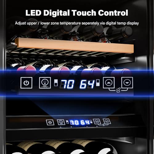 Image of ROVSUN 26 Bottle Wine Fridge, Dual Zone Wine & Beverage Refrigerator w /Independent Temp & LED Control Panel, Built-in /Freestanding /Under Counter Wine Cooler Chiller for Red White Wine /Champagne /Beer