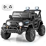 COSTWAY 12V Kids Ride on Car, 2 Motors Electric Off Road Truck with Remote Control, LED Lights, Music, Horn & Wireless Connection, Battery Powered Ride on Toy for Boys Girls (Black)