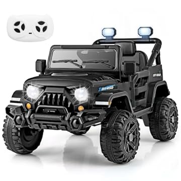 COSTWAY 12V Kids Ride on Car, 2 Motors Electric Off Road Truck with Remote Control, LED Lights, Music, Horn & Wireless Connection, Battery Powered Ride on Toy for Boys Girls (Black)