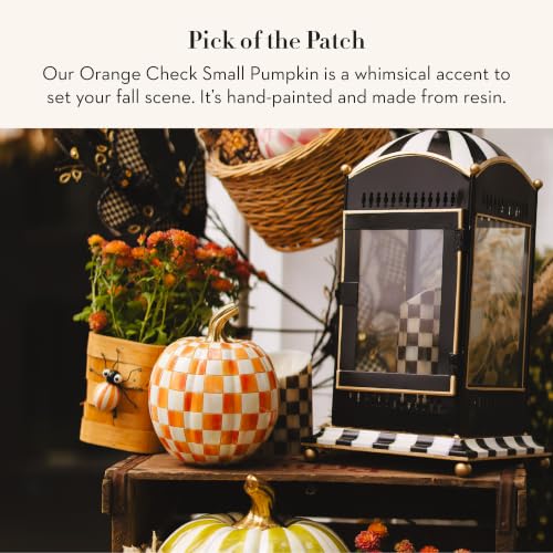 Image of MACKENZIE-CHILDS Resin Pumpkin, Small, Orange-and-White Orange Check