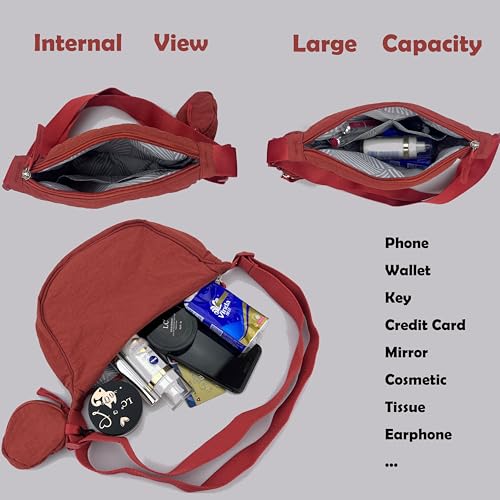 Image of Crossbody Bag with Coin Purse Hobo Sling Crescent Bag Women Men Trendy Small Nylon Shoulder Bag Purse Adjustable Strap