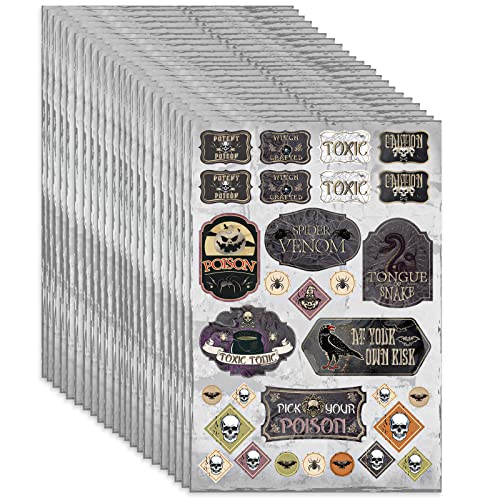 40 Sheets/ 1200 Pieces Halloween Apothecary Bottle Labels Stickers Vintage Medicine Bottle Label Laminated Retro Pvc Waterproof Stickers Halloween Potion Stickers For Party Decorations #TOP22