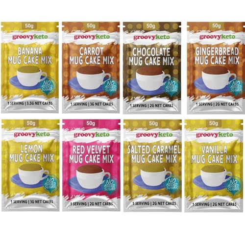 Groovy Keto Mug Cake Mix | Low Carb | Keto Friendly | Sugar Free | Only 2g - 3.5g Net Carbs Per Sachet | Diabetic Friendly (8 Pack Variety Pack)
