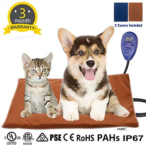 Pet Heating Pad,Dog Cat Electric Warming Mat Heat Pad Pet Mat Warming Pad Waterproof Adjustable Chew Resistant Cord Warming Bed with 2 Replace Soft Removable 15.7"x11.8" (40×30cm)