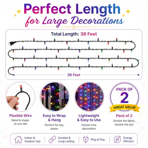Image of Quace 36 Ft Multicolor LED Pixel String Lights | 360 Flexible Wire Decorative Serial Fairy Lights for Diwali, Christmas, Wedding, Party, Indoor & Outdoor Home Decoration | (Pack of 2)
