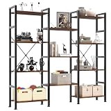 DUMOS Wide Bookshelf with Adjustable Shelves, Convertible 3-Column 4-Tier Display Unit, Industrial Bookcase for Living Room & Home Office, Sturdy Freestanding Storage Decor Organizer, Rust