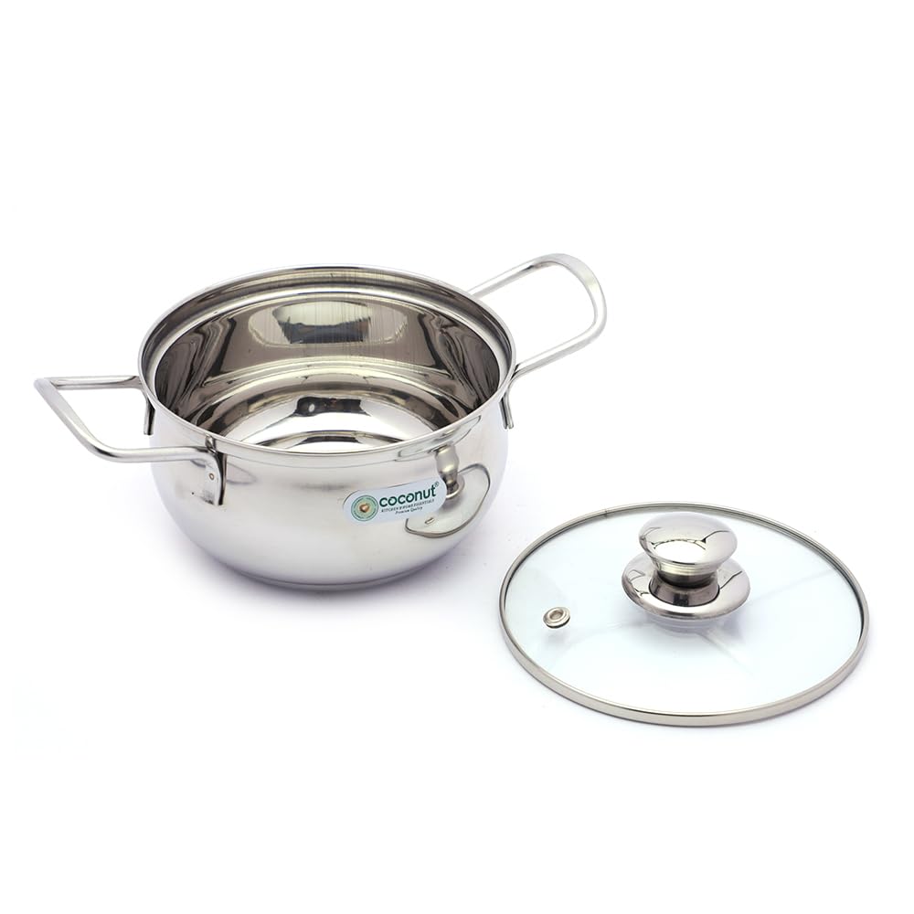 Coconut Stainless Steel Capsulated Bottom Pride Handi with Glass Lid for Cook n Serve - 1 Unit - 1000ML 2