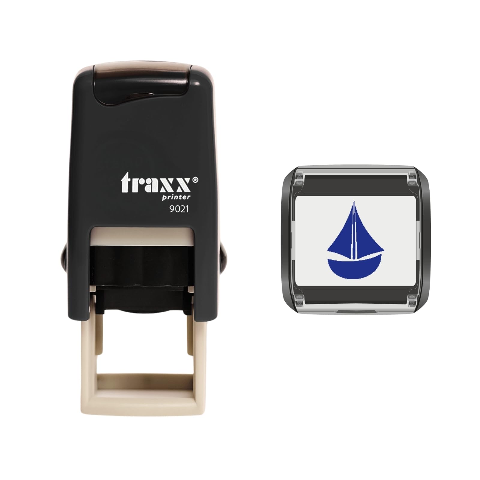 Traxx 9021 Loyalty Card Self Inking Rubber Stamp Business Marina Boating Yacht Boat Hire *A Blue Boat Design*