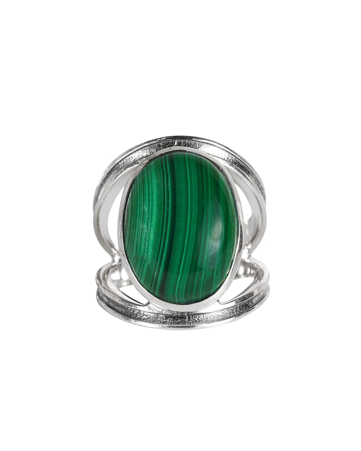YoTreasureOval Shaped Malachite Solid 925 Sterling Silver Split Shank Statement Ring