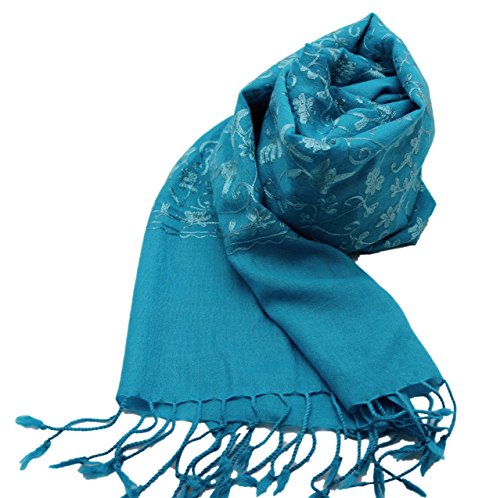 Étole laine unie SHANKARA brodée écharpe fleurs pour femme N10
