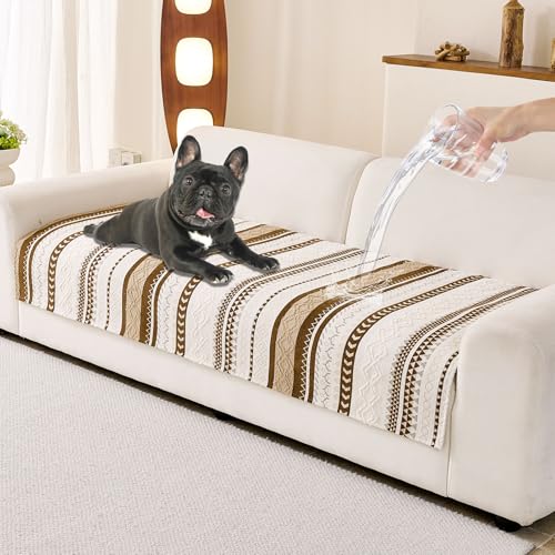 Image of HAOMAIJIA Boho Couch Covers for Sofa, Waterproof Couch Cover for Dogs Soft Chenille Jacquard Non Slip Sofa Covers for Pets Washable Couch Protector (Brown, 36.5" x 74" 1 Pack)