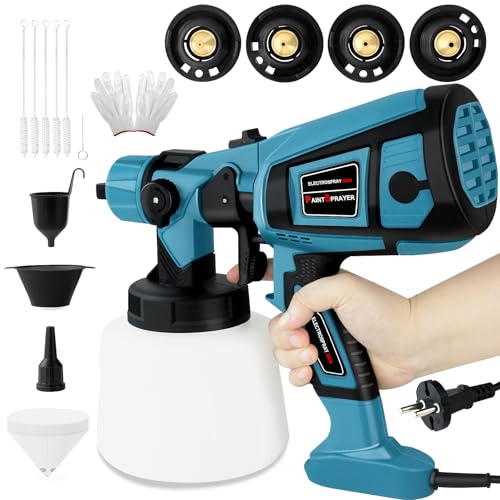 Pistola de Pintura, 800W HVLP Pulverizador de Pintura Eléctrico, Accesorios De Limpieza y Soplado, 4 Boquillas & 3 Patrones,para Cobertizos de Muebles, Gabinetes, Cercas, Paredes, Puertas, etc.