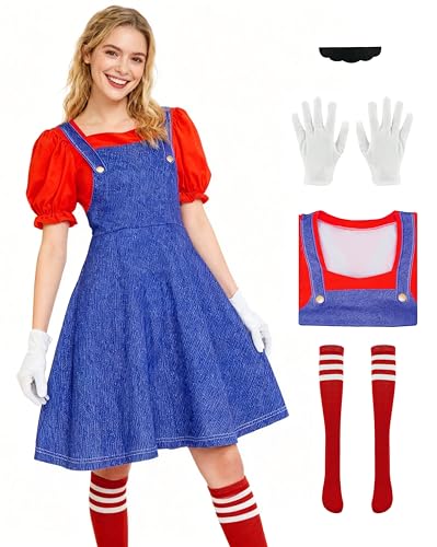 Dxvsaxi Womens Super Plumber Halloween Dress Casual Character Video Game Fancy Print Party Dress XL