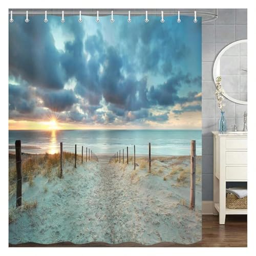 Rideau de douche de plage imperméable en polyester anti-éclaboussures paysage tropical