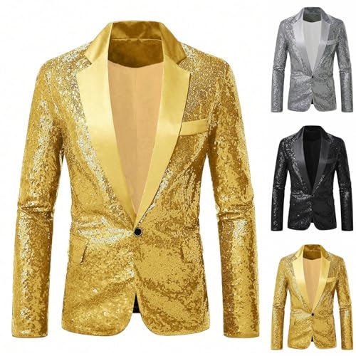 Cambkatl Men's Slim Fit Sequins Blazers One Button Shiny Sparkle Prom Tuxedo Suit Jackets for Wedding Dinner Party Banque2
