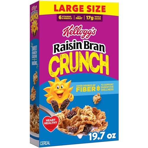 Kellogg's Raisin Bran Crunch Breakfast Cereal, Good Source of Fiber, Large Size, 19.7 oz