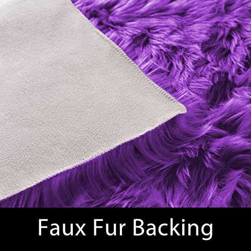 Latepis Purple Sheepskin Large 5x7 Area Rugs for Living Room Throw Rugs for Bedroom Washable Faux Fur Rug Fluffy Fuzzy Boho Rug Home Decor Rectangle