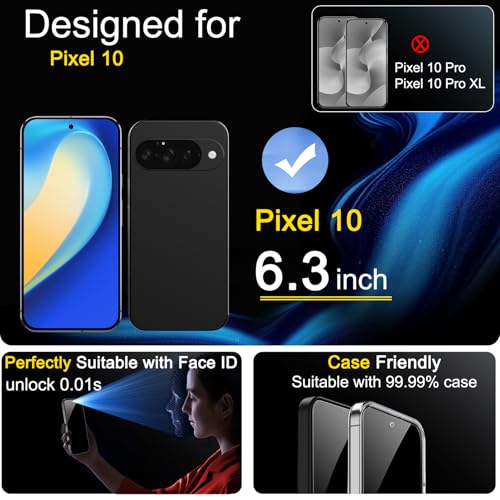 Image of Ferilinso Privacy Screen Protector for Google Pixel 10, Tempered Glass