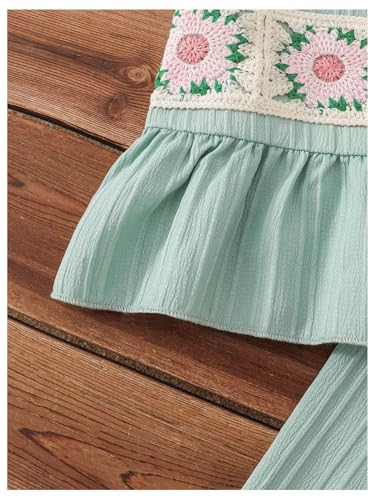 Image of WDIRARA Girl's 2 Piece Outfits Boho Floral Crochet Ruffled Sleeveless Cami Top and Wide Leg Pants