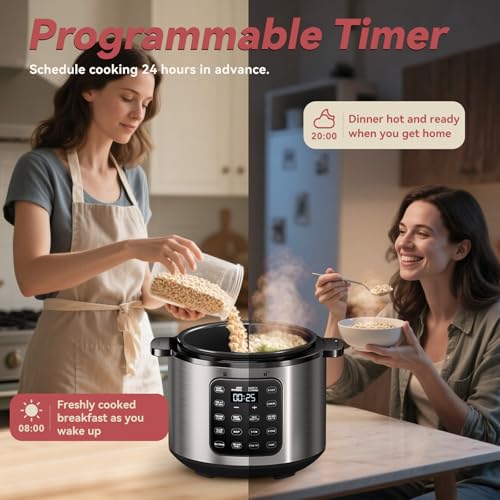 Electric Pressure Cooker 6 Qt, 9 Functions Programmable Instant Pot with IMD Touchscreen, Rice Cook, Slow Cook, Steam, Sauté, Warm, 16+ Safety Features, 1000W Silver by carori - Image 7