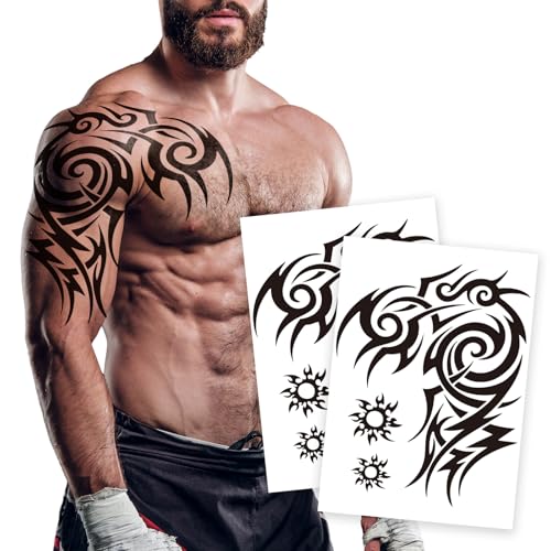 2 Sheets Large Totem Temporary Tattoos for Men and Women Waterproof Full Arm Fake Tattoo Stickers...