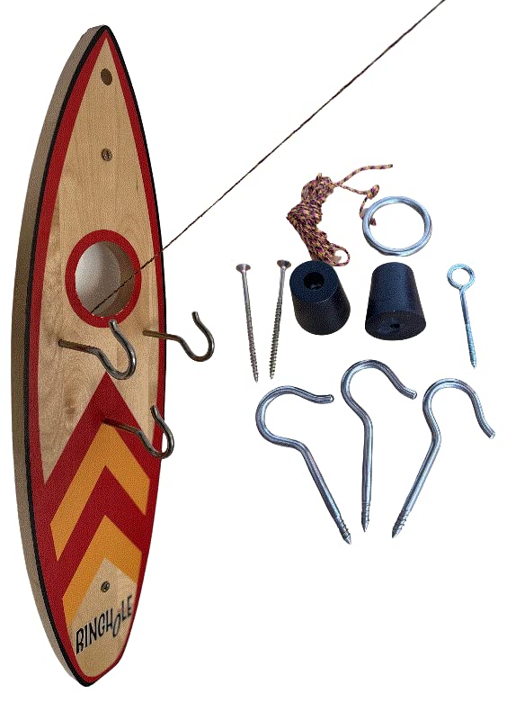 Ringhole, The Original, When Ringtoss Meets Cornhole, Games, Ringer=3Pts Hanger=1pt, Dad/Husband Gift, Birchwood 23.5"X6.25"X.75 3 Hooks, Man Cave, Garage, Patio