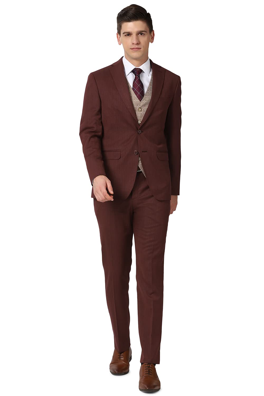 peter england Polyester Blend Men Maroon Three Piece Suit Business Vest-picture-11
