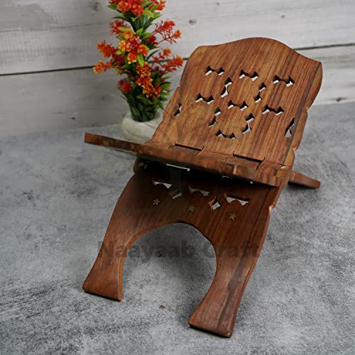 Image of Naayaab Craft Handmade & Handcraft Rehal Sheesham Wood Holy Book Stand Holder for Bible, Geeta, Quran in Folding and Carved Design Book Holder Display Stand - Size (15 Inch)
