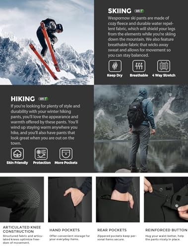 Wespornow Skihose Herren Thermohose Softshellhose: Wasserdicht Winterhose Gefüttert Schneehose mit Fleece-Futter für Ski & Snowboard (Schwarz, M)