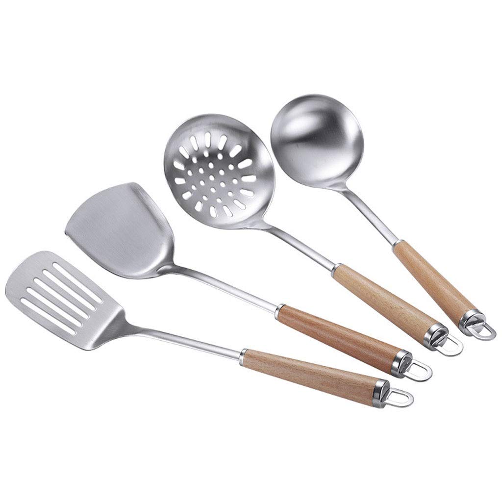 chuju 304 Stainless Steel Cooking Utensils Set Spatula Spoon Soup Shovel Wooden Handle Cooking Tools Kitchen Tools Set 4pcs spatula set