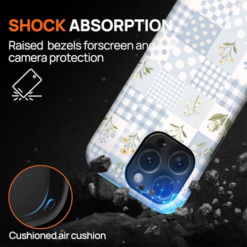 Coque iPhone 14 Pro antichoc double couche avec motif patchwork floral bleu - 4