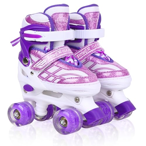 DUZKJ Patins à roulettes réglables pour Enfants, pour Filles débutants, 4 Tailles réglables pour Tout-Petits et Jeunes Enfants (Violet, M)