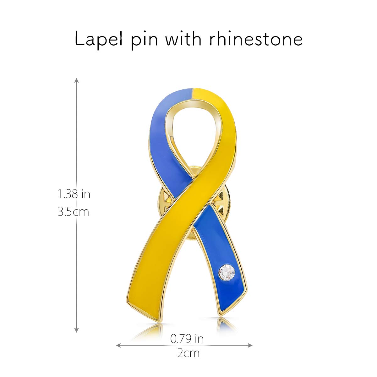 AWARENESS RIBBON Lapel Pin Down Syndrome Blue Yellow