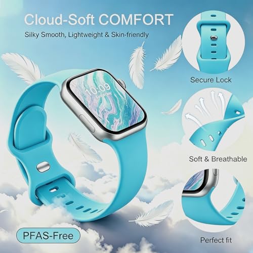 Image of Sport Bands Compatible with Apple Watch Band Women Men 40mm 38mm 41mm 42mm 44mm 45mm 46mm 49mm ,Soft Wristband Waterproof Replacement Strap for iWatch Bands Series 11 10 9 8 7 6 5 4 3 2 1 SE Ultra Teal